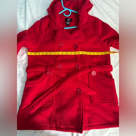 MISS LILI Red Hooded Belted Peacoat Women’s Size Large RN 57685 - Picture 5 of 12